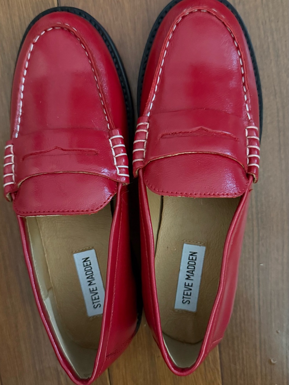 Steve Madden Red Leather Penny Loafers for Women